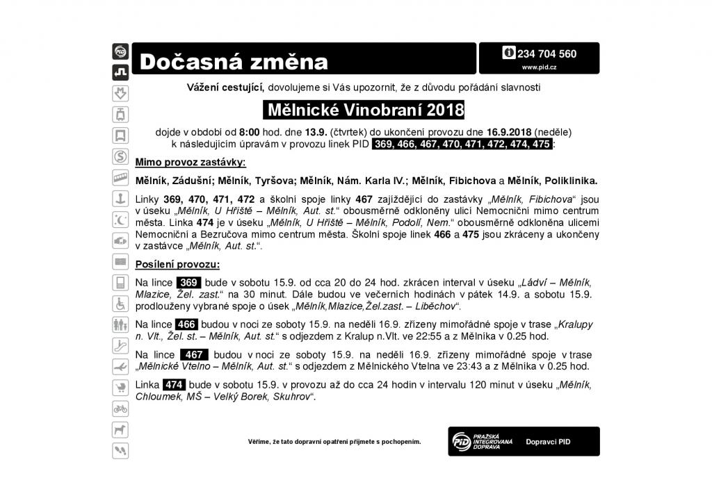 Oznámení o dočasné změně provozu linek PID